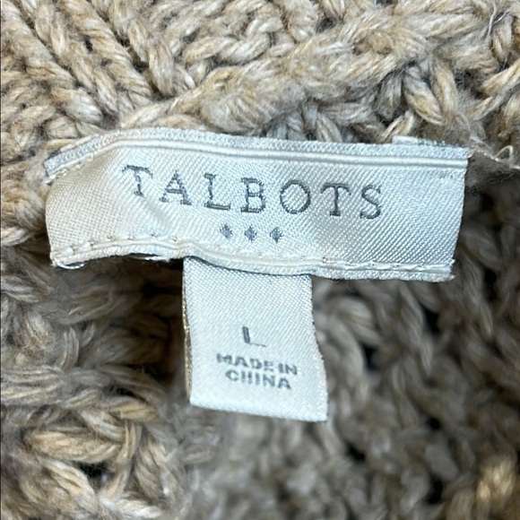 Talbots Chunky Knit Toggle Button Cotton/Wool Fisherman Cardigan Sweater Size L - Picture 3 of 15